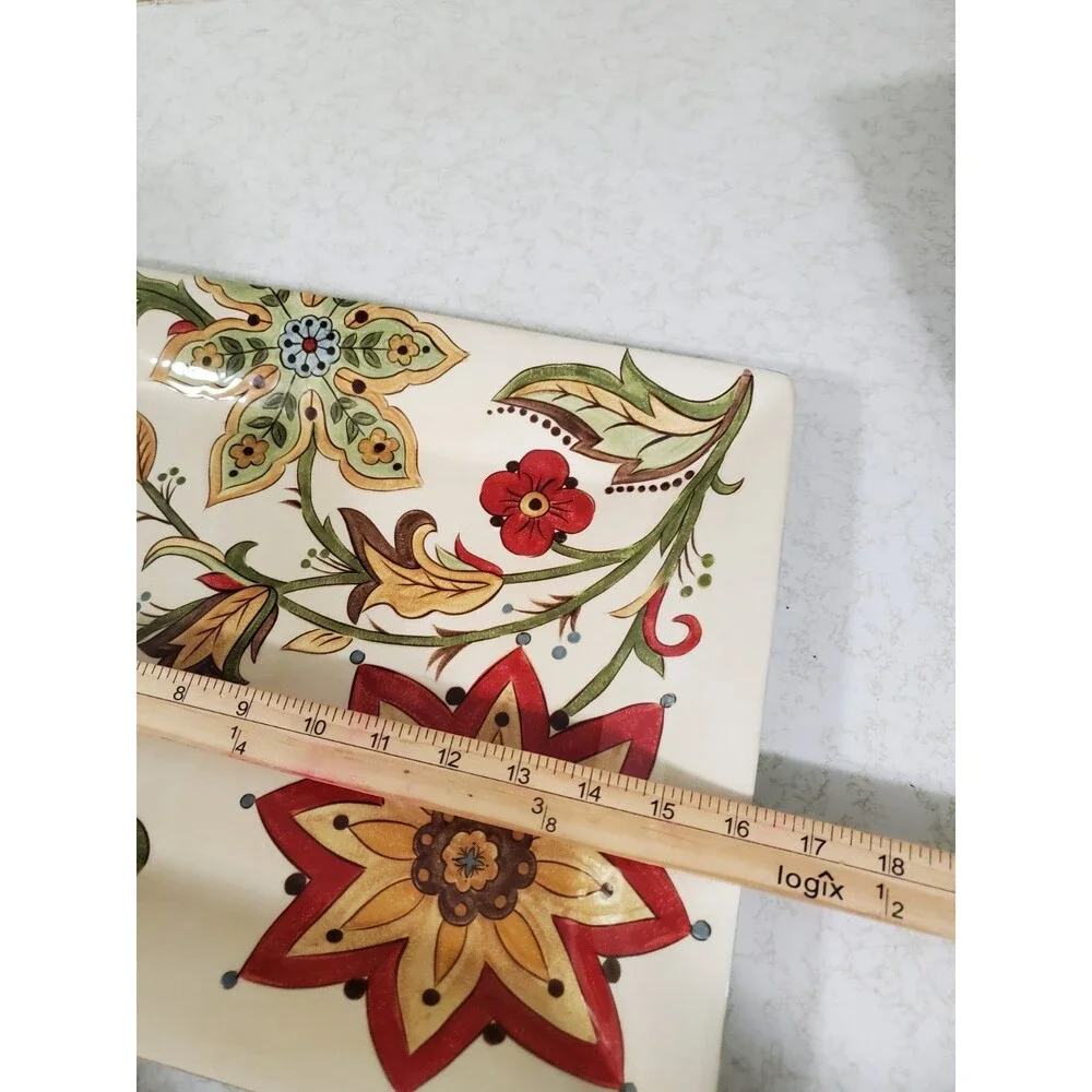 Carynthum by Pier 1 Imports 16” Rectangular Serving Plate Floral Design